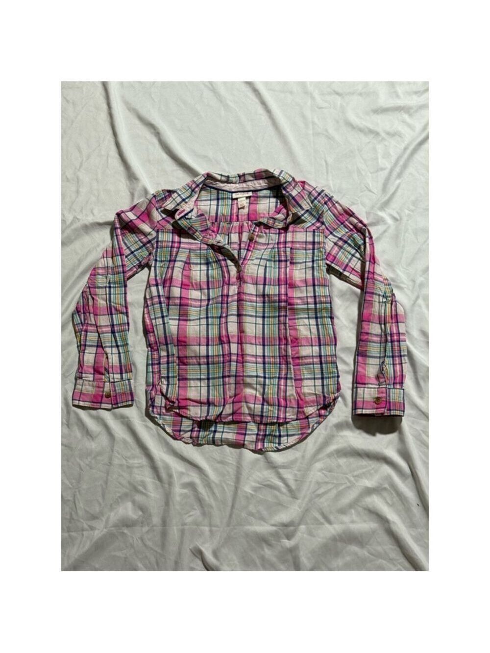 Girls Cat & Jack Plaid Flannel Shirt Size L Pink White
